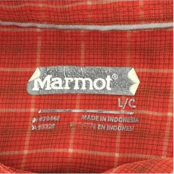 Marmot Orange Window Pane Short Sleeve Shirt Button Down Size Large - Picture 6 of 8